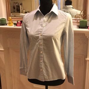 Blue and white pinstripe button down shirt